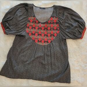 Anthro THML Black and White Top with Red Stitching Sz M